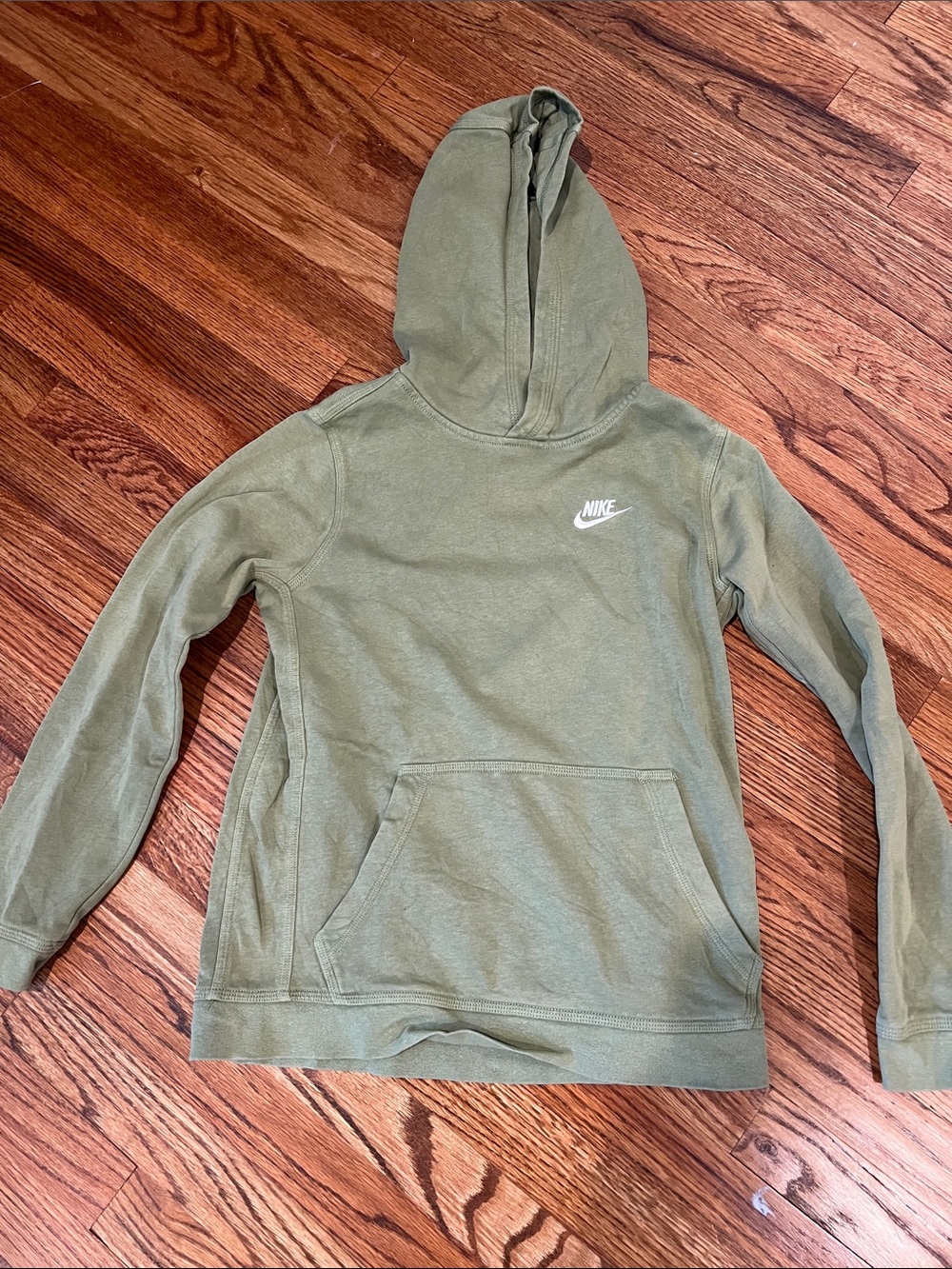 Nike Olive Pullover Hoodie with White Logo kids size large